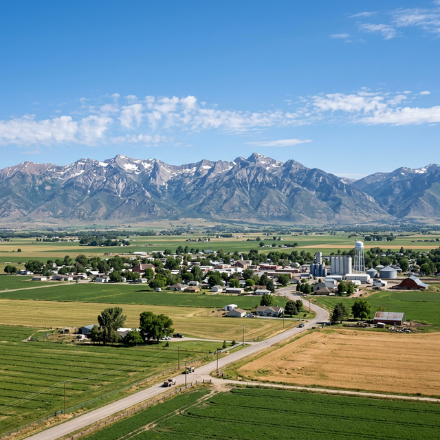 Tremonton Utah rural landscape with Box Elder Mountains